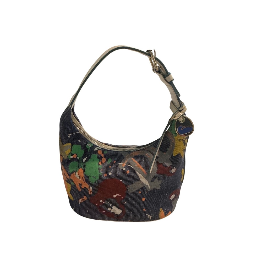 Vintage Dooney & Bourke Hobo Bag Womens Small Blue Multi Graffiti Denim K5360412